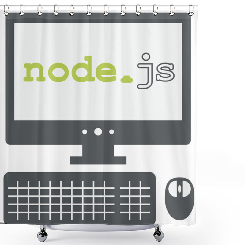 Personality  Vector Icon Of Personal Computer With Node Js Title On The Scree Shower Curtains