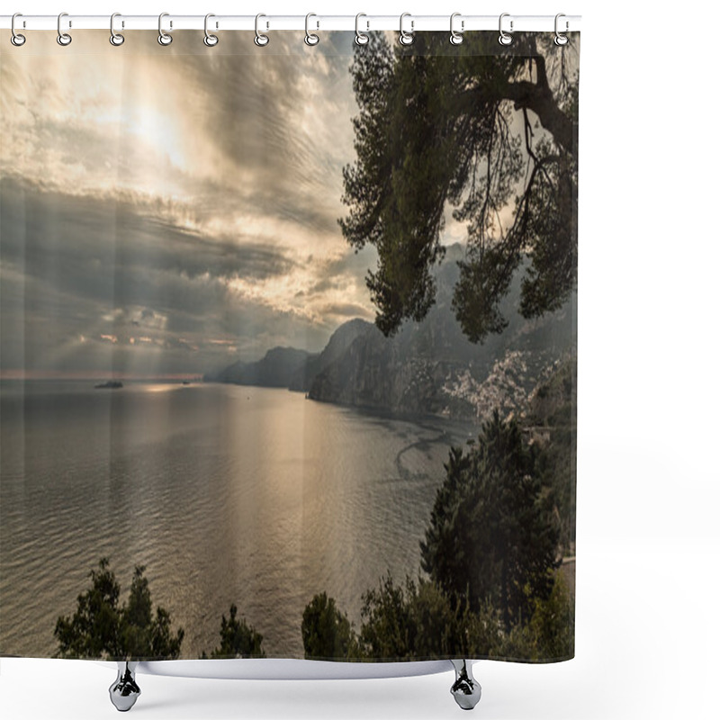 Personality  Sun Beams Over Islands Near Positano On The Amalfi Coast In Ital Shower Curtains