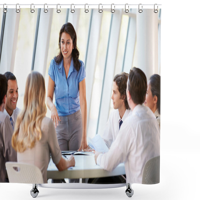 Personality  Business Having Board Meeting In Modern Office Shower Curtains