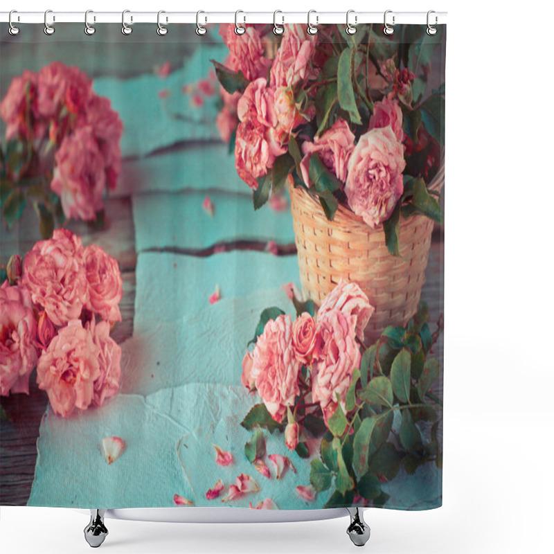 Personality  Pink Roses In Basket Shower Curtains