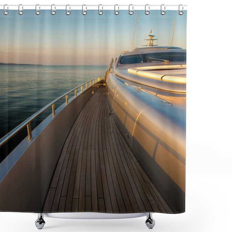 Personality  Beautiful Sea View From The Left Board Of A Luxury Yacht At Sunset / Sunrise - Vertical Orientation Shower Curtains