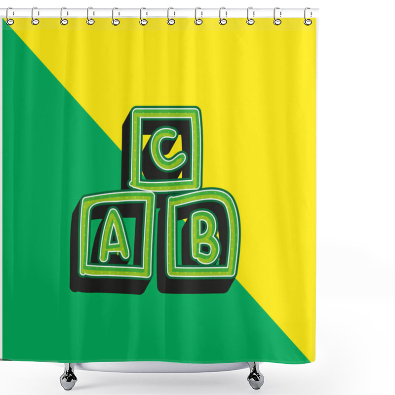 Personality  Alphabet Cubes Educational Toy Green And Yellow Modern 3d Vector Icon Logo Shower Curtains