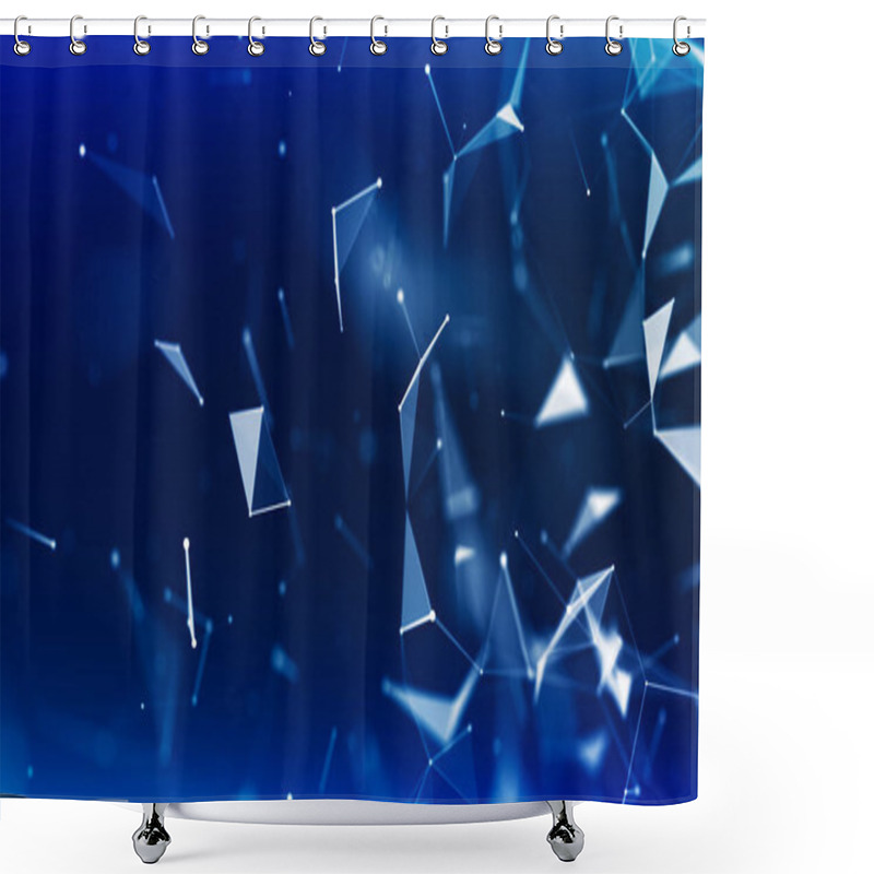 Personality  Abstract Digital Connection Moving Dots And Lines. Technology Background. Network Connection Structure. Digital Background. Colored Polygonal Space. 3d. Shower Curtains