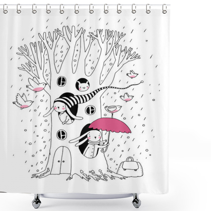 Personality  Magic Tree, Rabbits And Birds.Animals Of The Forest. Shower Curtains