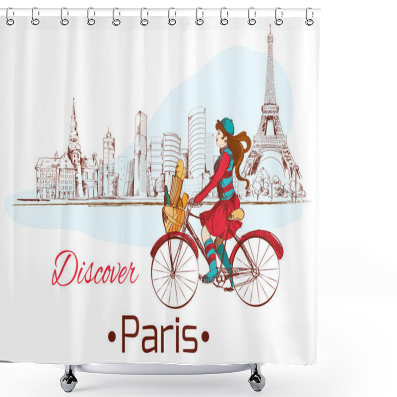 Personality  Discover Paris Poster Shower Curtains