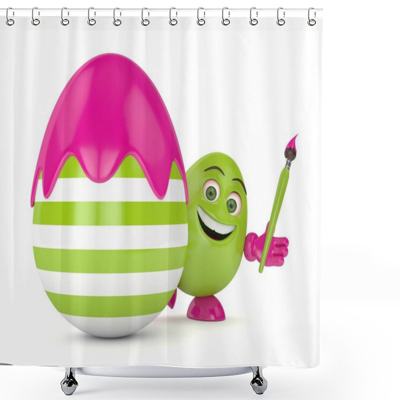 Personality  3d Render Of Easter Cartoon Egg In With Paintbrush Shower Curtains