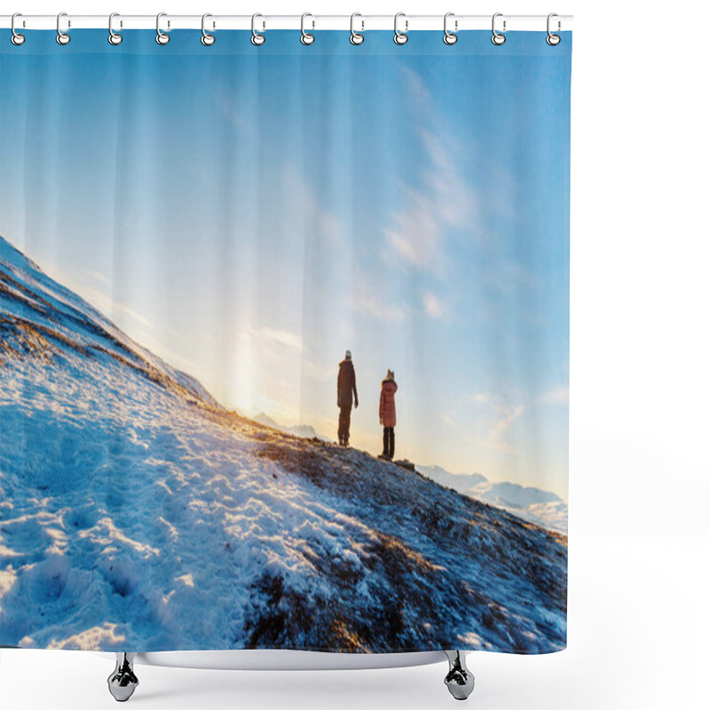 Personality  Adorable Little Girl And Cute Boy Enjoying Snowy Winter Day Outdoors In Northern Norway Shower Curtains