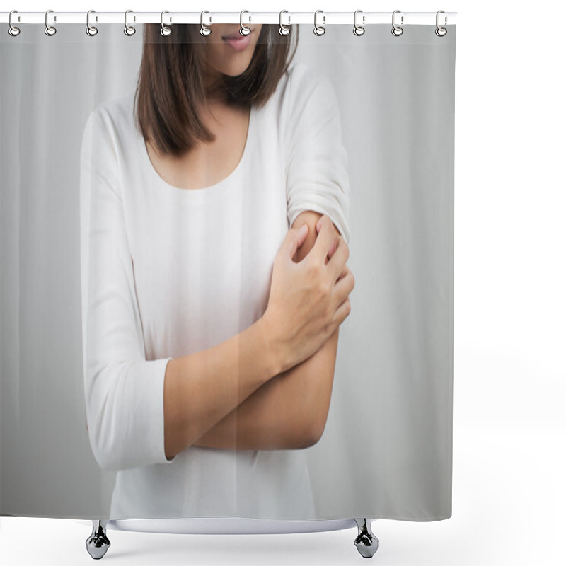 Personality  Woman Scratching Her Arm. Shower Curtains