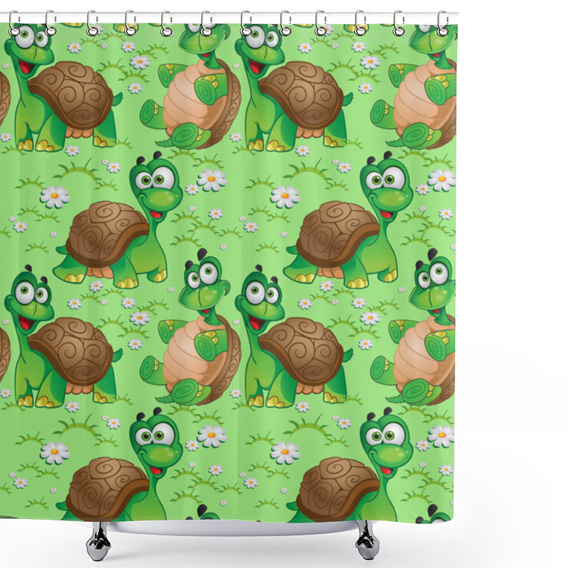 Personality  Seamless Pattern With Cartoon Turtles On A Green Meadow With Dai Shower Curtains