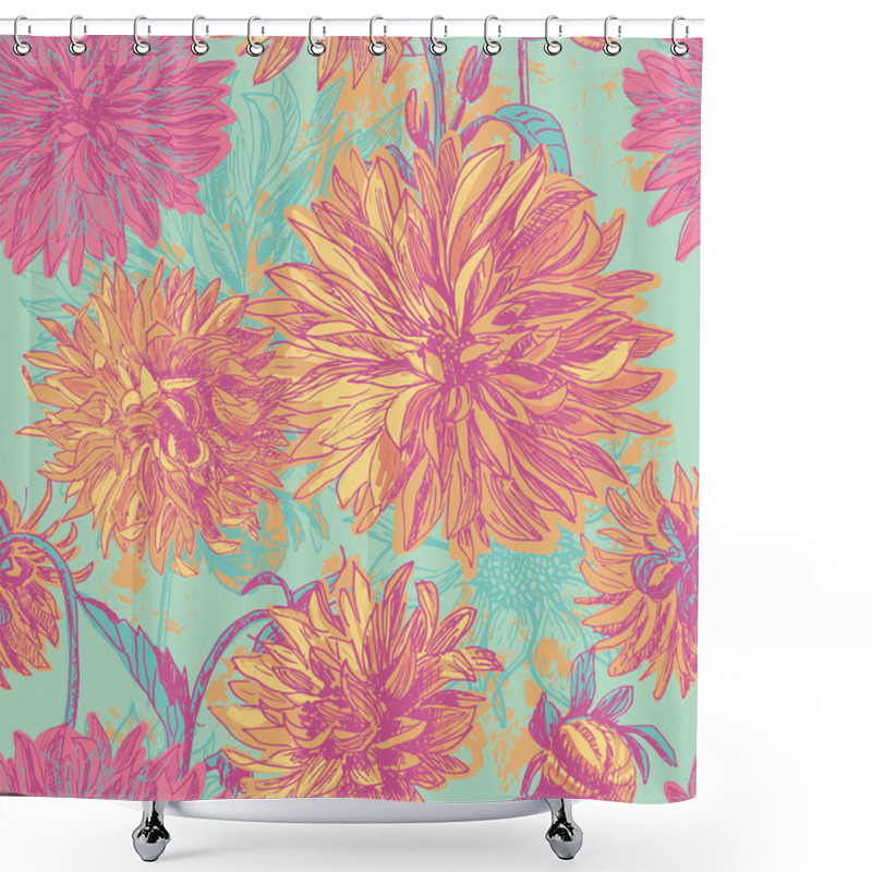 Personality  Tender Dahlia Flowers Seamless Pattern Shower Curtains