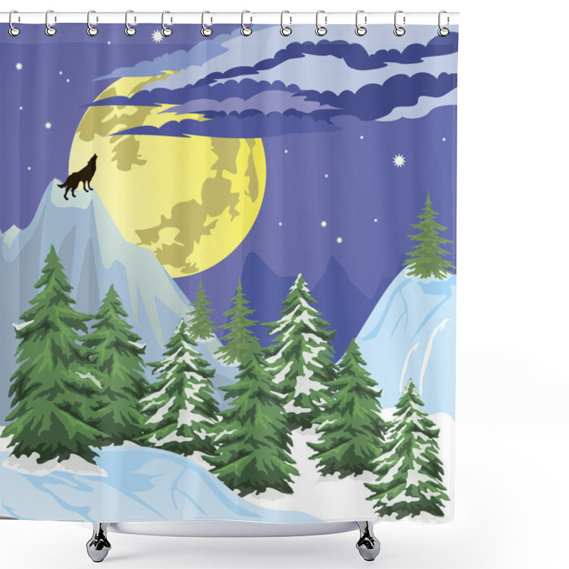 Personality  Night Winter Forest Scene Shower Curtains