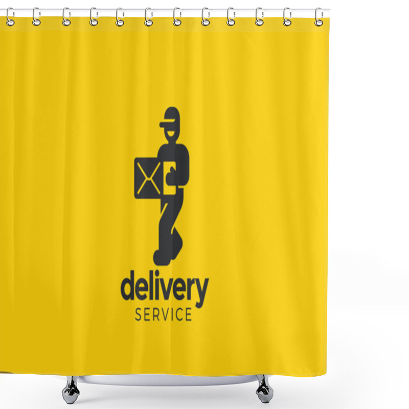 Personality  Delivery Man Courier Holding Box Logo Design  Shower Curtains