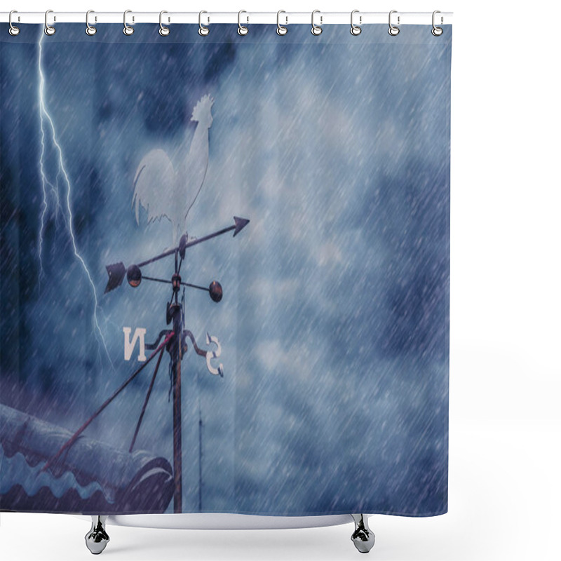 Personality  Wind Vane On House Roof With Background Of Storm Raining Windy Shower Curtains