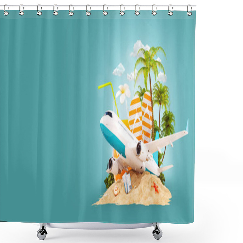 Personality  Airplane And Tropical Palm On A Paradise Island Shower Curtains