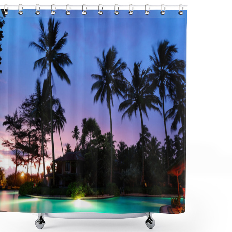 Personality  Sunset And Illuminated Swimming Pool, Bentota, Sri Lanka Shower Curtains