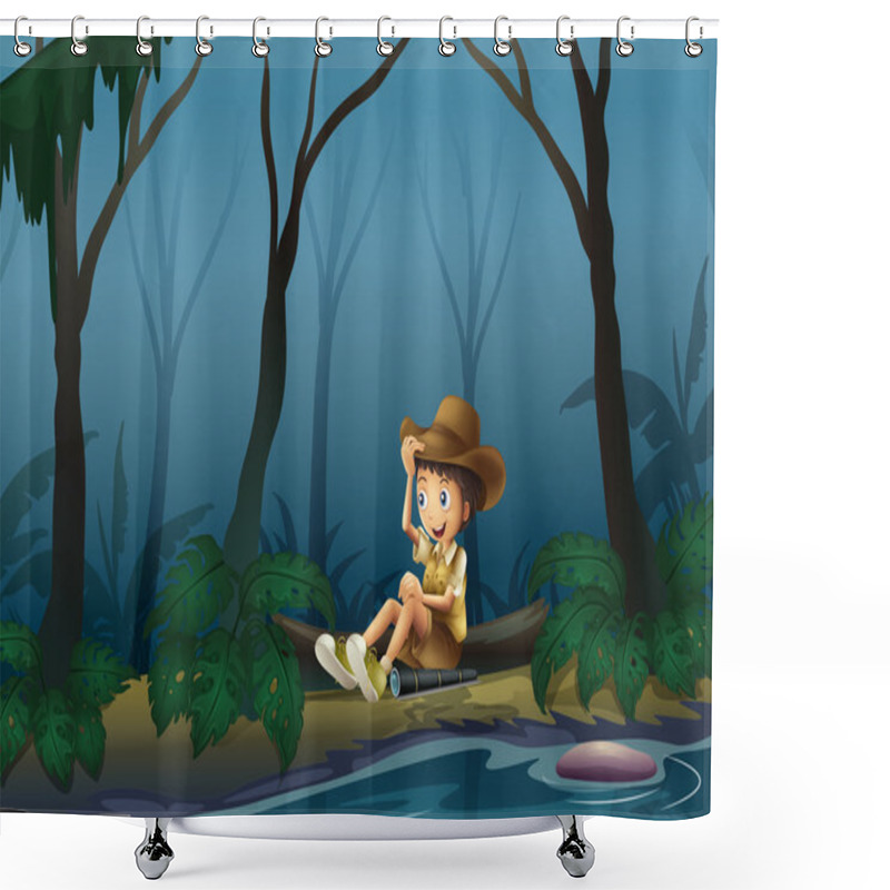 Personality  A Male Explorer Relaxing Near The Riverbank Shower Curtains