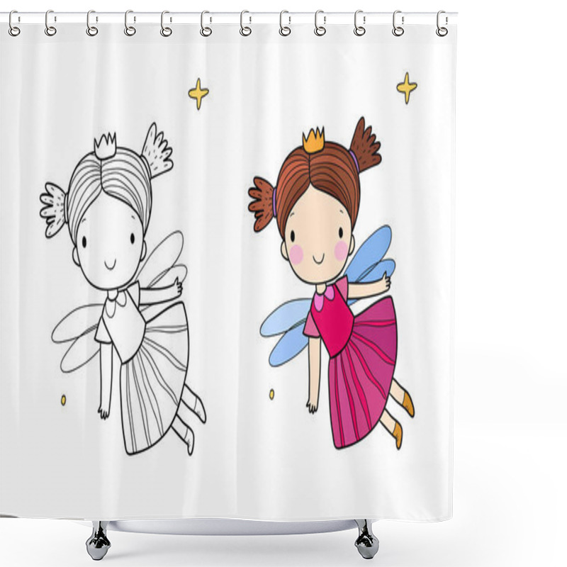 Personality  Cute Cartoon Fairy.Little Flower Elf. Little Girl With Wings. Illustration For Coloring Books. Shower Curtains