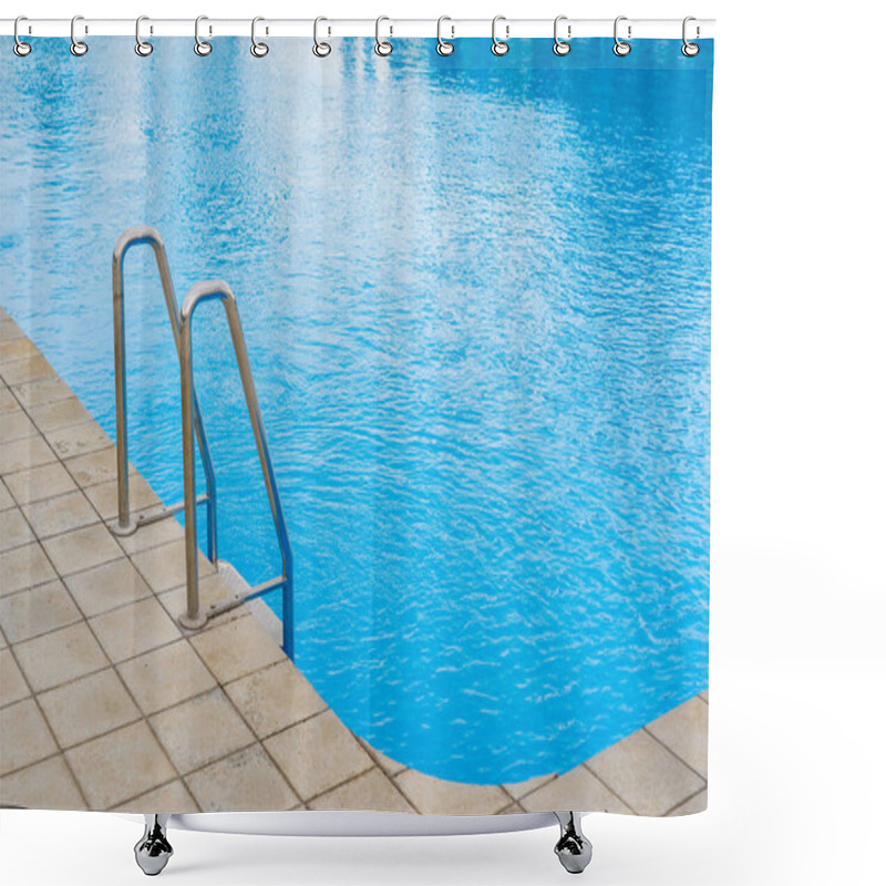 Personality  Swimming Pool With Selective Focus On Metal Stairs And Copy Space Shower Curtains