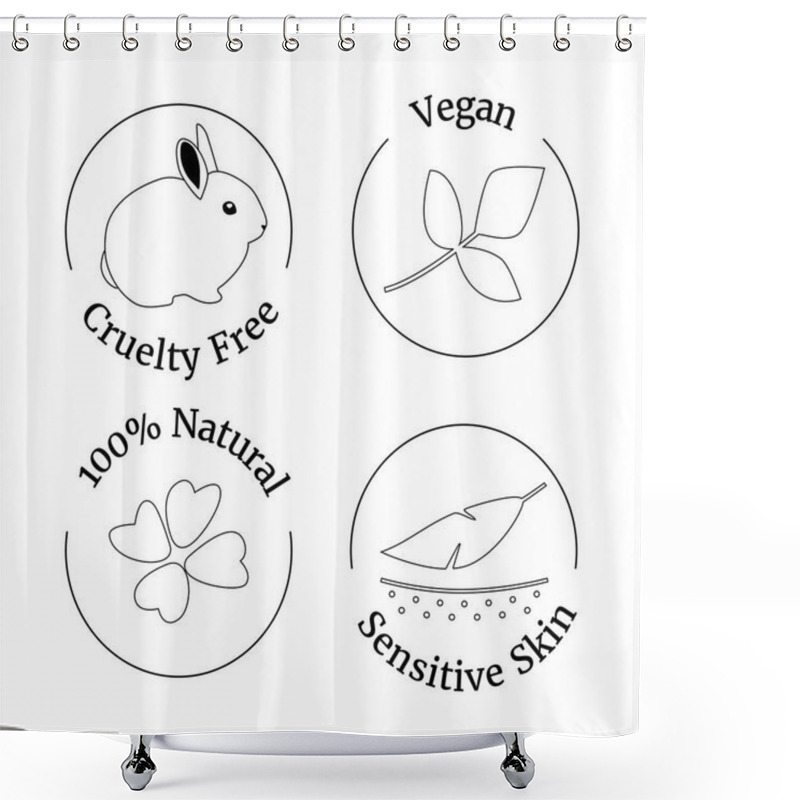 Personality  Vector Set Of Logo Design Template, Icons And Badges For Natural And Organic Cosmetics - Cruelty Free, Sketch Style Shower Curtains