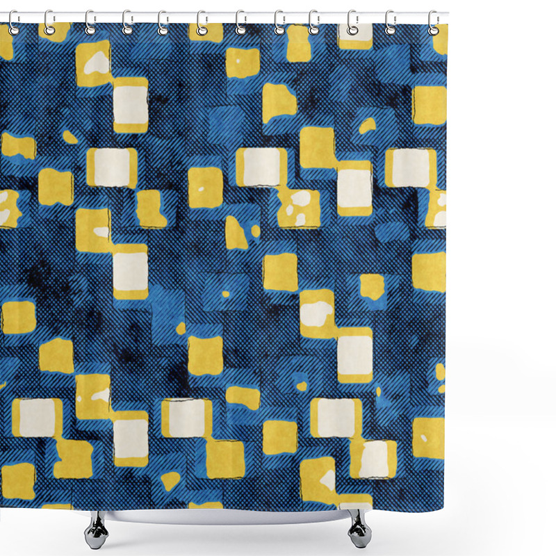 Personality  Seamless Abstract Vibrant Blue And Yellow Pattern For Print Shower Curtains