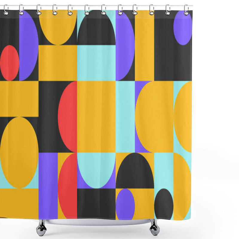 Personality  Seamless Geometric Pattern Design Artwork With Simple Geometrical Forms. Circular Geometric Vector Graphic With Great Color Palette, Useful For Poster Design, Fabric Print, Wallpaper, Wrapping Paper. Shower Curtains