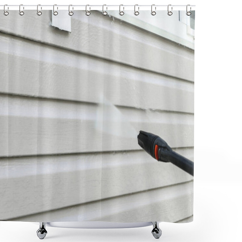 Personality  Cleaning Service Washing Building Facade With Pressure Water. Cleaning Dirty Wall With High Pressure Water Jet. Power Washing The Wall. Cleaning The Facade Of The House. Before And After Washing Shower Curtains