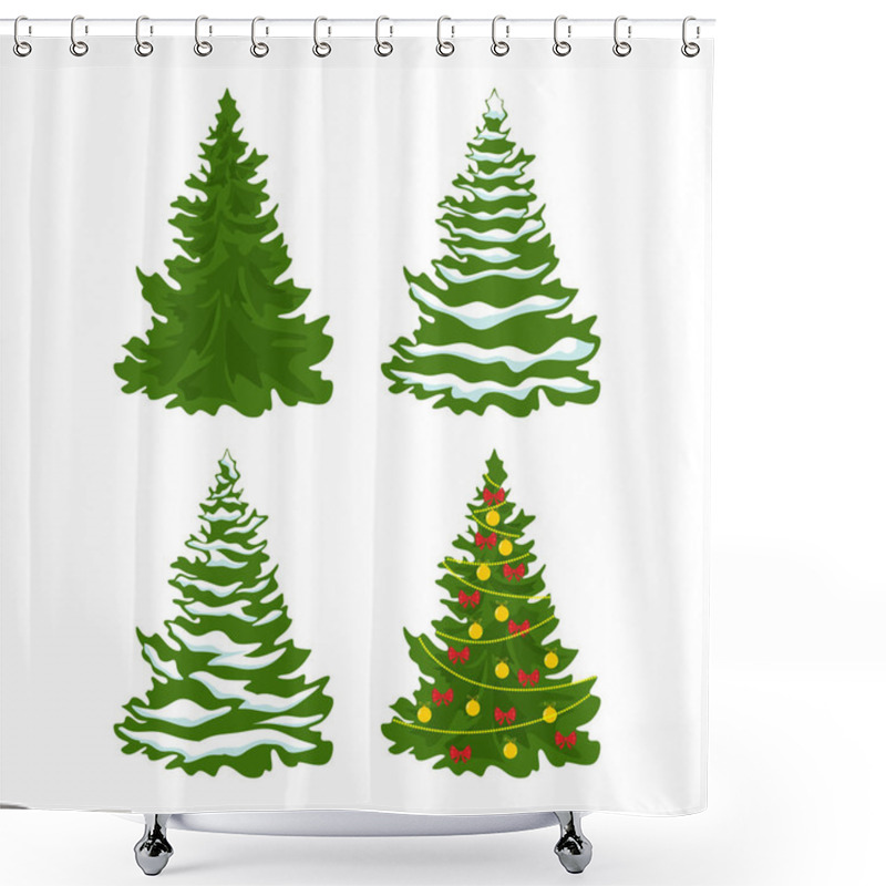 Personality  Set Of Christmas Trees With Decorations Of Christmas Balls, In Snow Shower Curtains