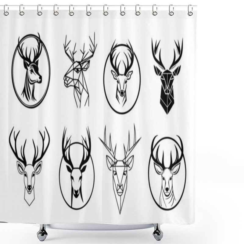 Personality  Deer Head Logo Sketch Hand Drawn In Doodle Style Illustration Shower Curtains