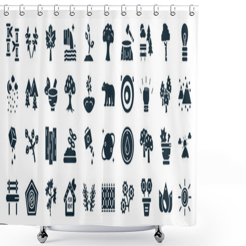 Personality  Set Of 40 Filled Nature Web Icons In Glyph Style Such As Branches With Leaves, Night Snow, Melting, Park Bench, Silver Maple Tree, Led Bulb, Tree With Big Foliage Icons Isolated On White Background Shower Curtains