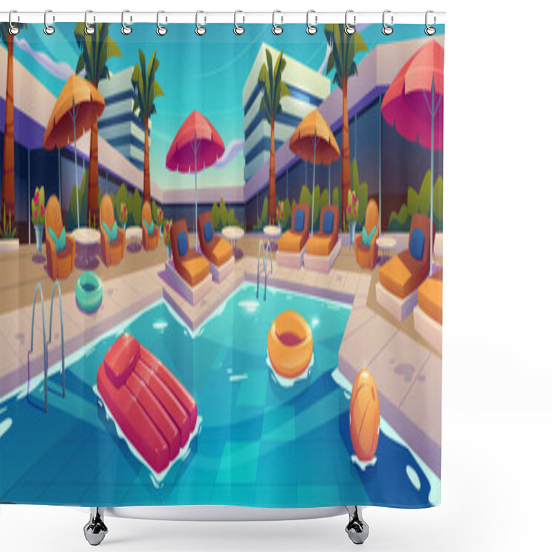 Personality  Outdoor Swimming Pool In Hotel, Empty Poolside Shower Curtains