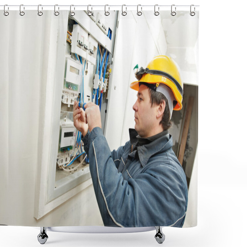 Personality  Electrician Installing Energy Saving Meter Shower Curtains