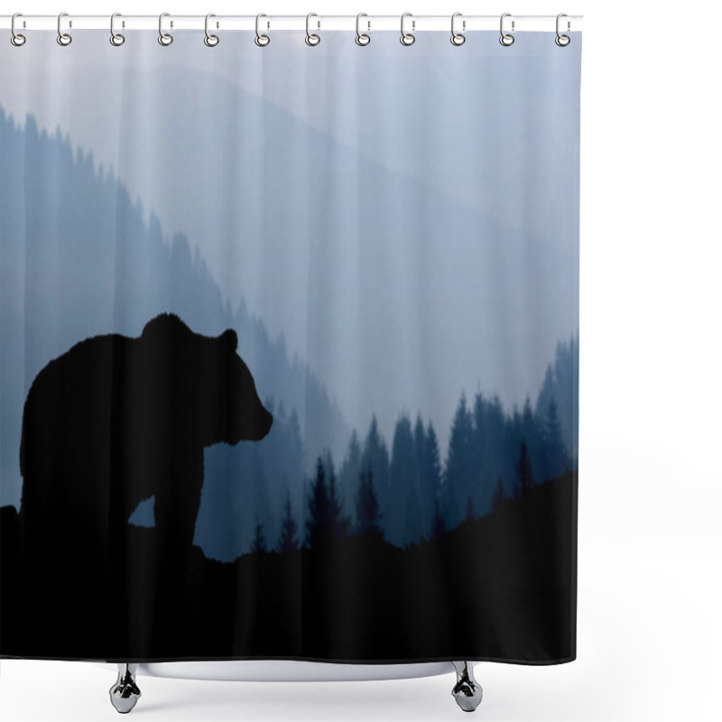 Personality  Bear Silhouette On Mountains Background Shower Curtains