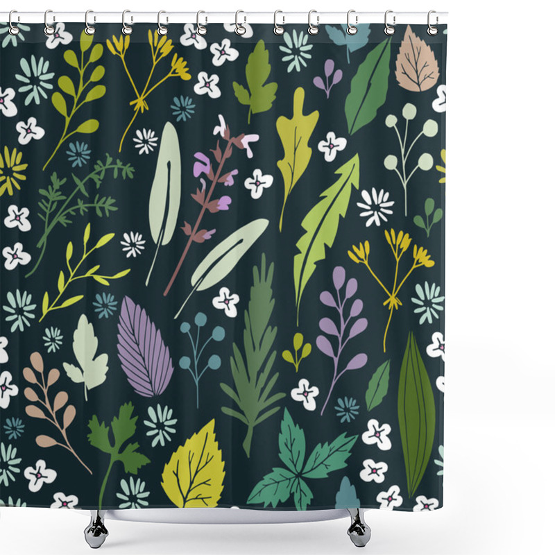 Personality  Seamless Floral Pattern With Various Herbs, Leaves And Flowers, Vector Shower Curtains