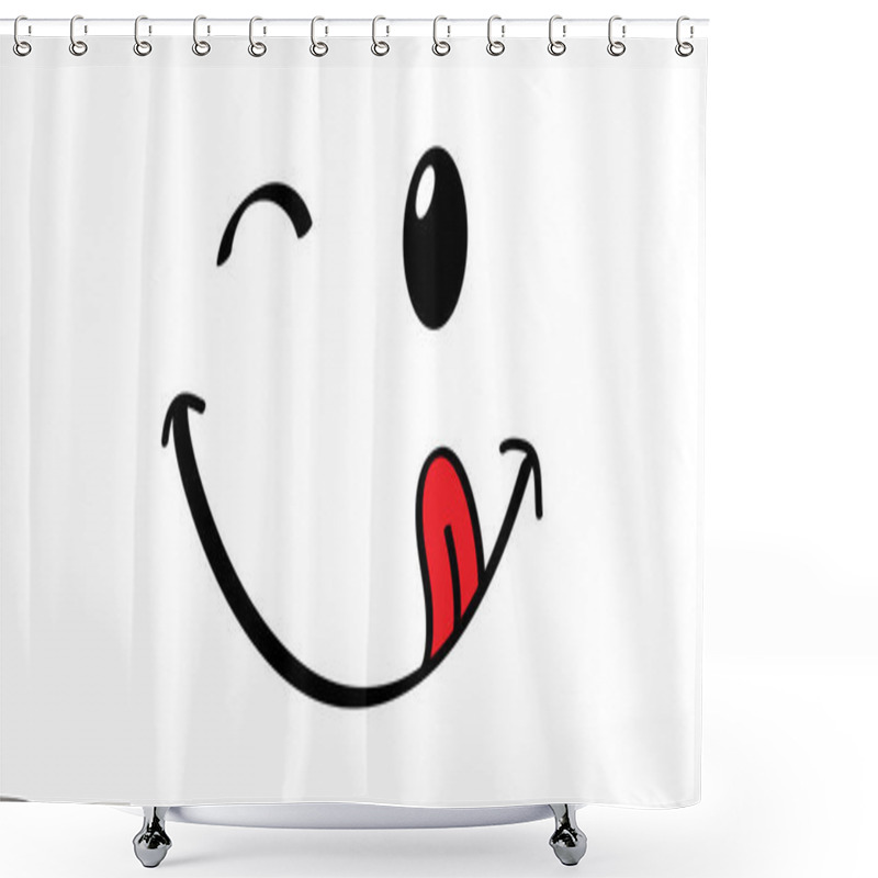 Personality  Yummy Smile With Tongue Lick Mouth World Smile Day Or Month Food  Logo Smiling Everyday Funny Vector Laugh Cartoon Comic Sign Delicious, Tasty Eating Emoji Lip Face Emotion Smiley Lips Symbol Licking Shower Curtains