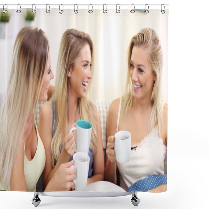 Personality  Three Beautiful Young Women Chilling At Home Shower Curtains