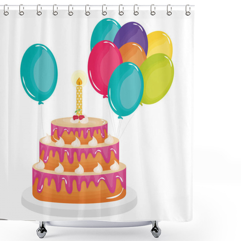 Personality  Delicious Sweet Cake With Cherries And Candles ,balloon Helium Shower Curtains