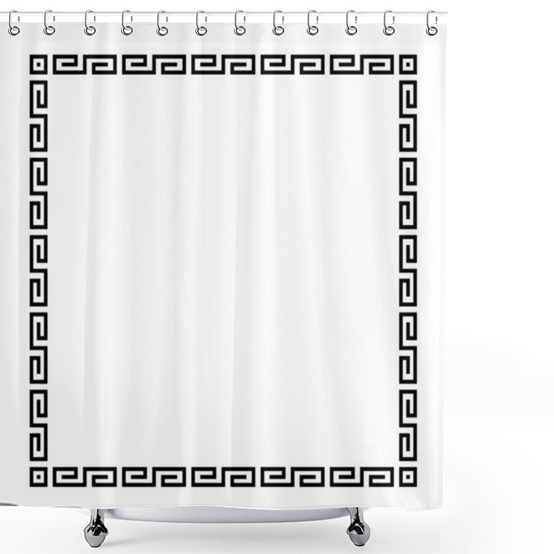 Personality  Meander Square With Simple Meander Pattern. Square Frame And Decorative Border, Made Of Angular Spirals, Shaped Into A Seamless Motif, Also Known As Greek Key. Black And White Illustration Over White. Shower Curtains