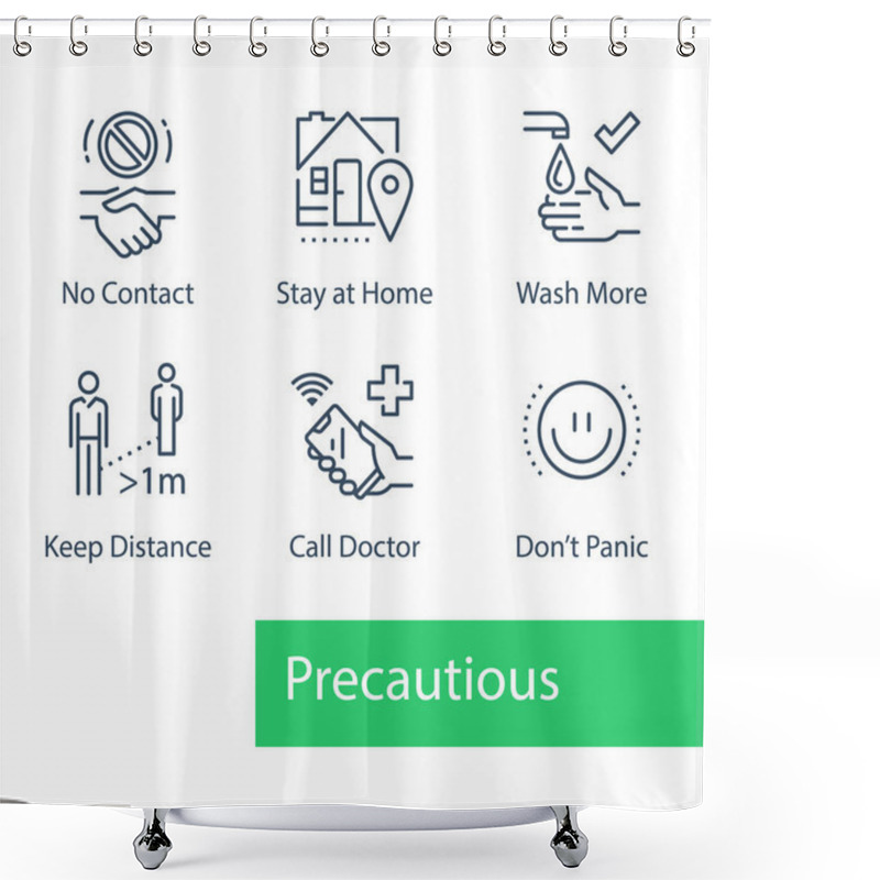 Personality  Virus Outbreak Precautions, Preventive Measures, Safety Instructions, Pandemic Quarantine, Warning Advice Shower Curtains