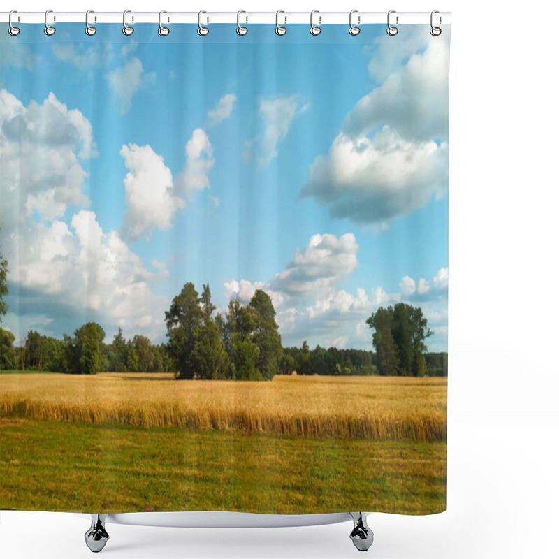 Personality  Nature Horizon. Blue Sky And Beautiful Cloud With Meadow Tree Shower Curtains