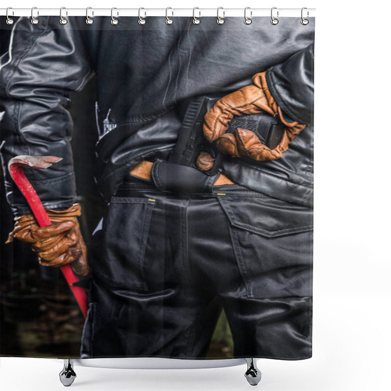 Personality  Gangster Holding Crowbar And Gun  Shower Curtains