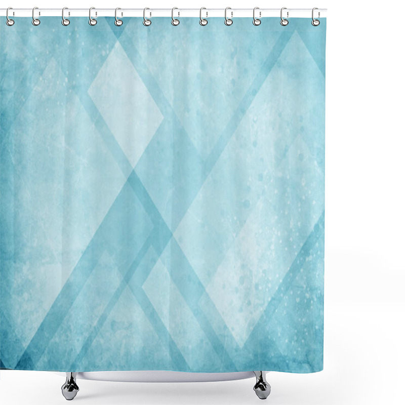 Personality  Blue And White Background With Textured Geometric Triangle And Diamond Pattern With Faint Paint Splashes Spatter And Drips And Grunge Shower Curtains