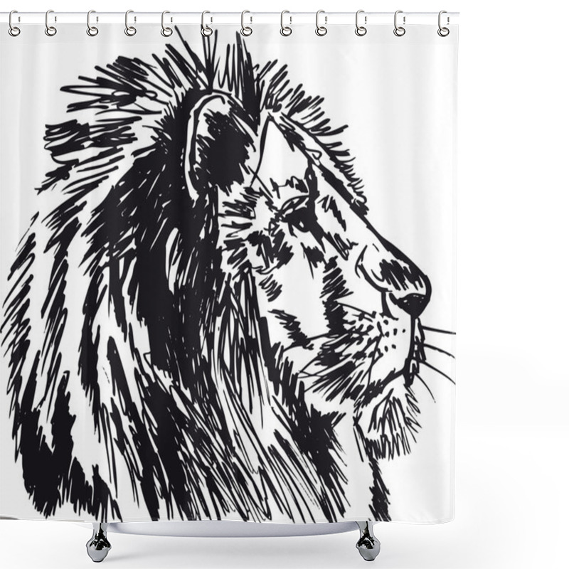 Personality  Sketch Of A Big Male African Lion. Vector Illustration Shower Curtains