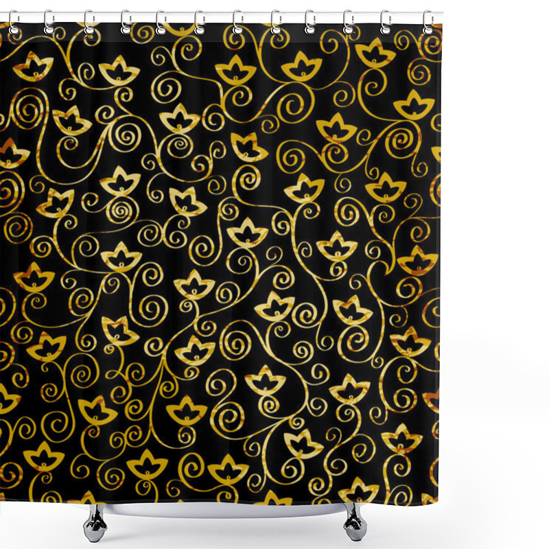 Personality  Golden Pattern With Leaves And Flowers Shower Curtains