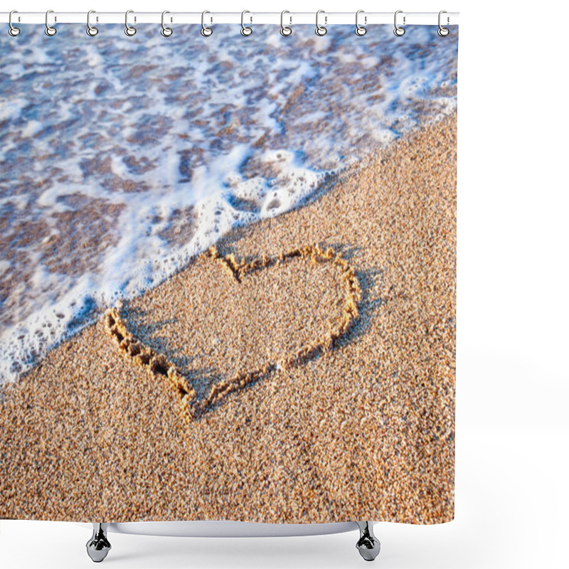 Personality  Heart Drawn On Sand Shower Curtains