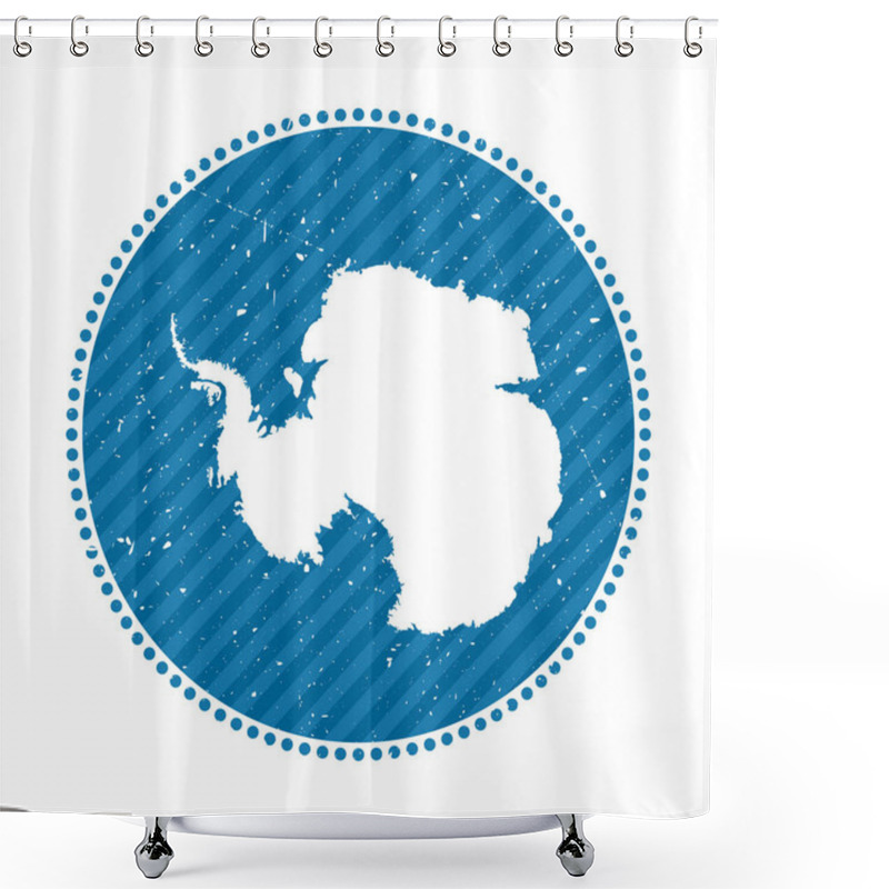 Personality  Antarctica Striped Retro Travel Sticker Badge With Map Of Country Vector Illustration Can Be Used Shower Curtains