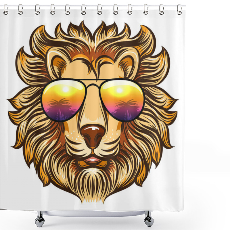 Personality  Lion In Rainbow Glasses Shower Curtains