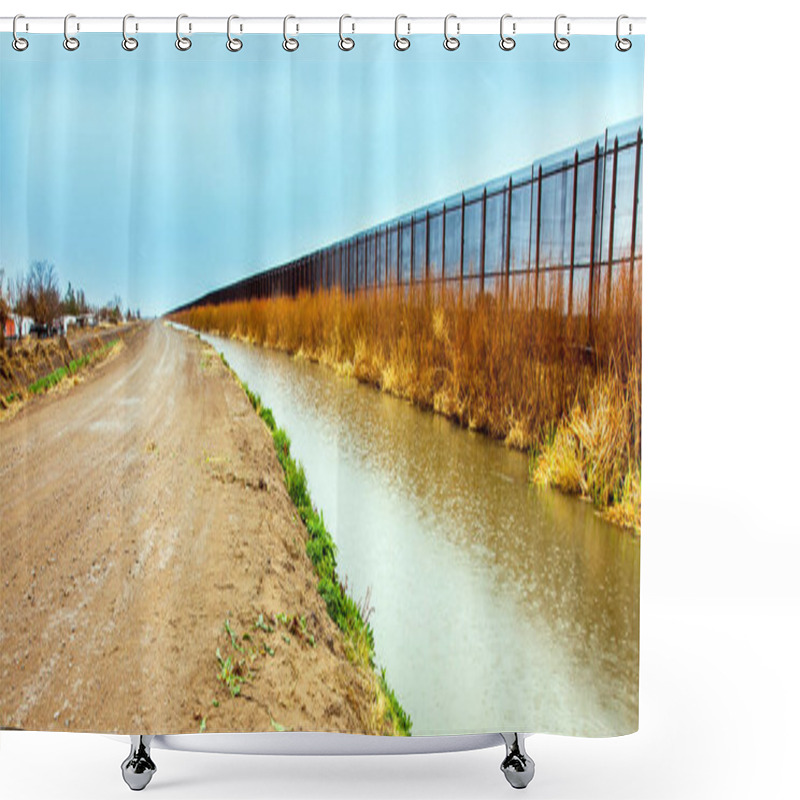 Personality  US Border Fence To Mexico At El Paso Shower Curtains