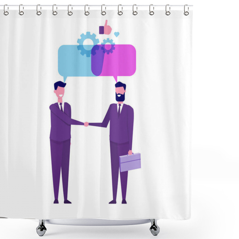 Personality  Businessmen Discuss Social Network, News, Chat, Dialogue Speech Bubbles. Vector Illustration. Shower Curtains