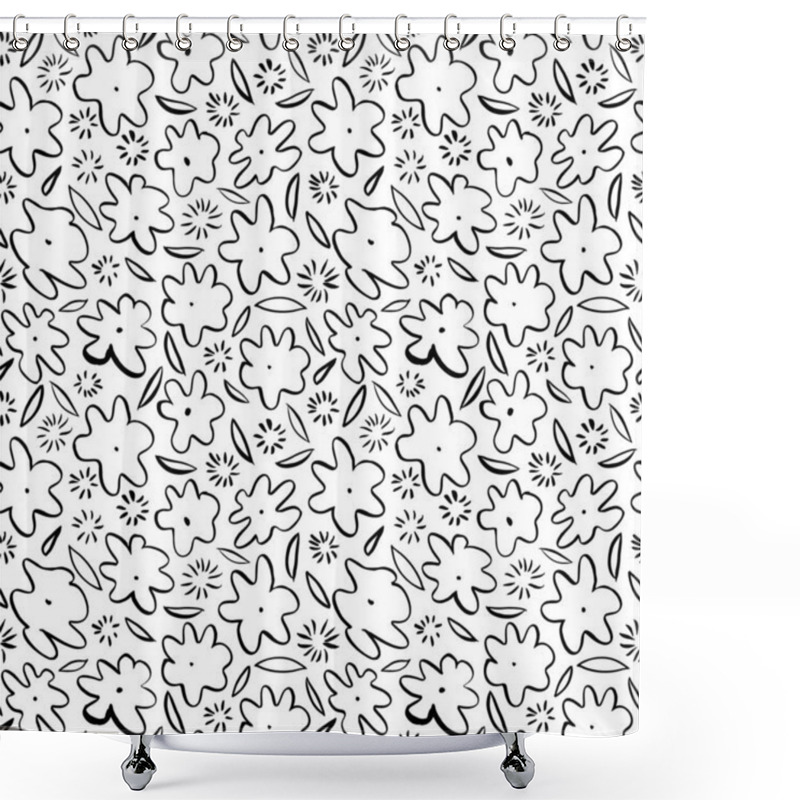 Personality  Hand Drawn Simple Abstract Flower Seamless Pattern Shower Curtains