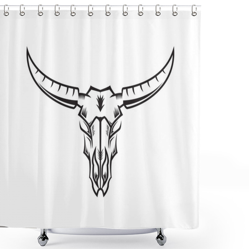 Personality  Bull Skull Illustration With Silhouette Style Vector Shower Curtains